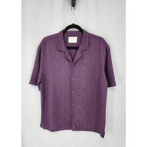 YoungLA Shirt Mens Large Purple Striped Short Sleeve Button Up Embroidered Logo